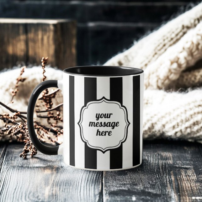Retro Elegant Personalised Black and White Stripe Mug (retro elegant personalized black and white stripe mug)