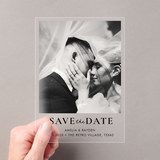 Retro Elegant Photo Wedding Save the date Acrylic Invitations (Insitu (Handheld))