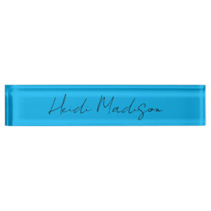Retro Elegant Plain Simple Deep Blue Calligraphy Nameplate