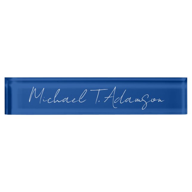 Retro Elegant Plain Simple Deep Blue Calligraphy Nameplate (Front)