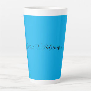 Retro Elegant Plain Sky Blue Calligraphy Name Latte Mug