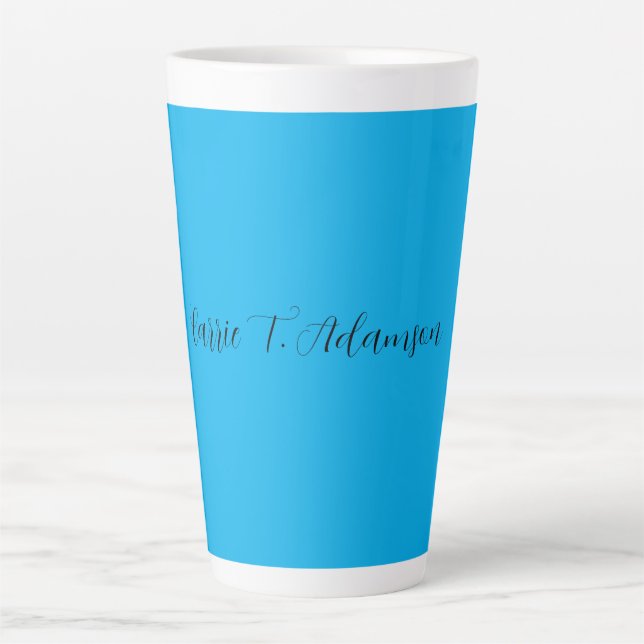 Retro Elegant Plain Sky Blue Calligraphy Name Latte Mug (Front)