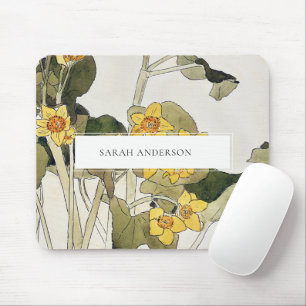 Retro Elegant Rustic Yellow Green Daffodil Floral Mouse Pad