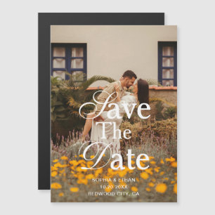 Retro Elegant Script Photo Wedding Save The Date Magnetic Invitation