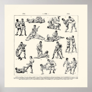Retro elegant square black and white Jiu Jitsu  Poster