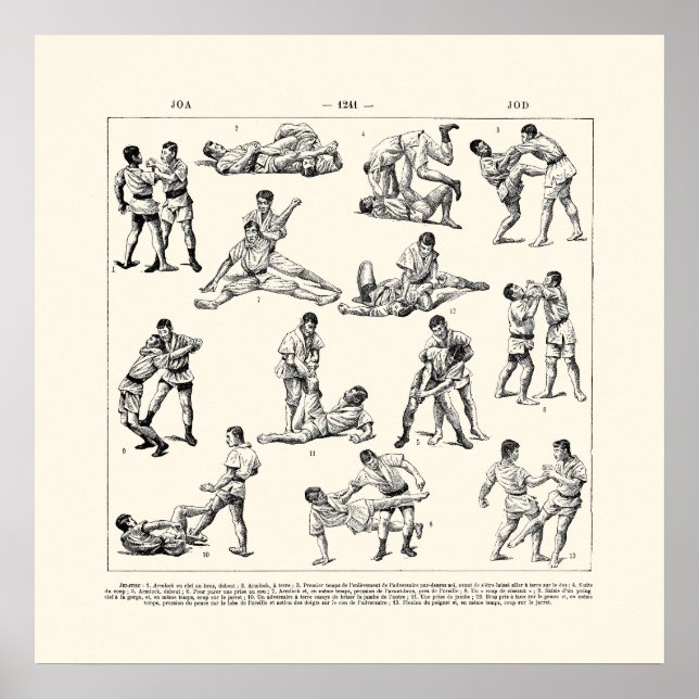 Retro elegant square black and white Jiu Jitsu  Poster (Front)