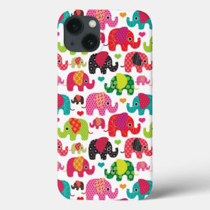 retro elephant kids pattern wallpaper iPhone 13 case