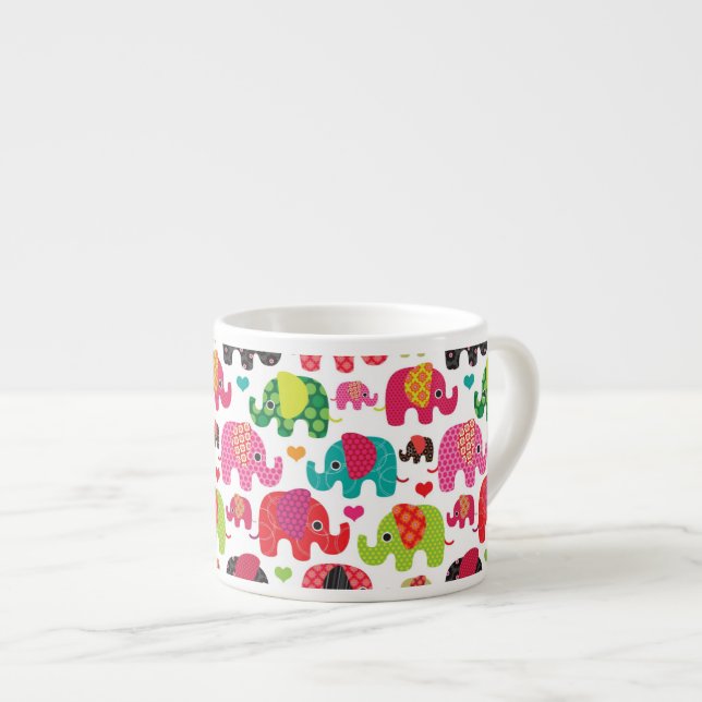retro elephant kids pattern wallpaper espresso cup (Front Right)