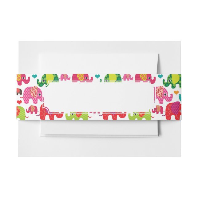 retro elephant kids pattern wallpaper invitation belly band (Front Example)
