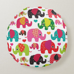 retro elephant kids pattern wallpaper round cushion