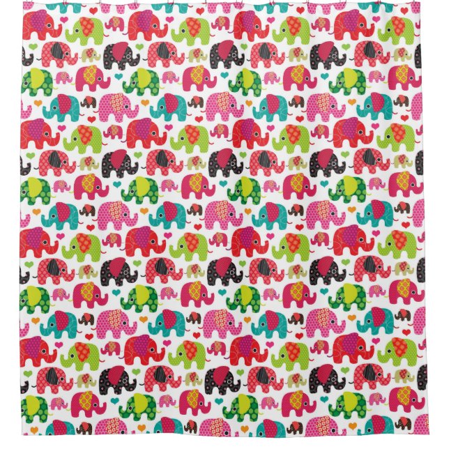 retro elephant kids pattern wallpaper shower curtain (Front)