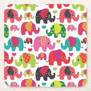 retro elephant kids pattern wallpaper square paper coaster
