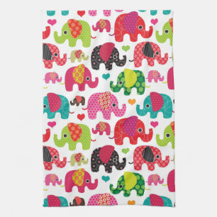 retro elephant kids pattern wallpaper tea towel