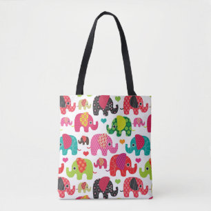 retro elephant kids pattern wallpaper tote bag
