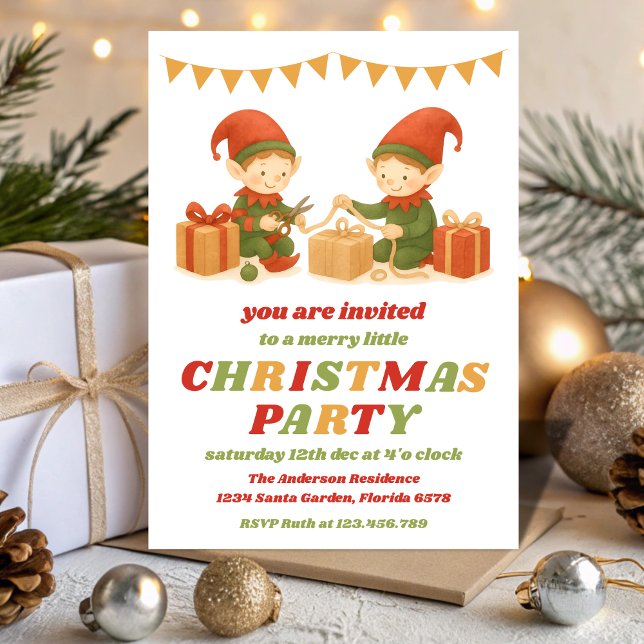 Retro Elf Editable Christmas Party Invitation (Creator Uploaded)