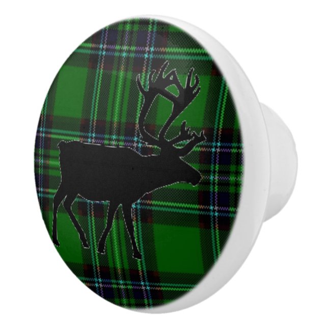 Retro Elk deer green black plaid Ceramic Knob (Right)