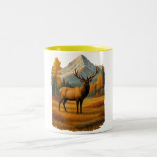 Retro Elk Vintage 90s Fall Hunter Scene Crewneck Two-Tone Coffee Mug