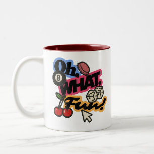 Retro Embroidery Patch Style "Oh, What Fun" Two-Tone Coffee Mug