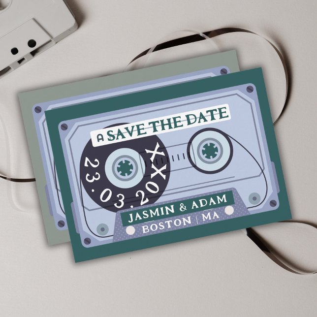 Retro Emerald Green Cassette Tape Save The Date (Creator Uploaded)