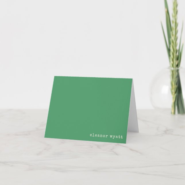 Retro Emerald Green Minimalist Personalised Name Note Card (Front)
