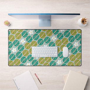 Retro emerald green & pink flower striped desk mat