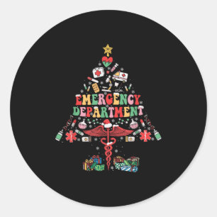 Retro Emergency Department Christmas Tree Er Crew  Classic Round Sticker