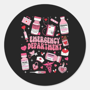 Retro Emergency Department Ed Er Nurse Valentines  Classic Round Sticker