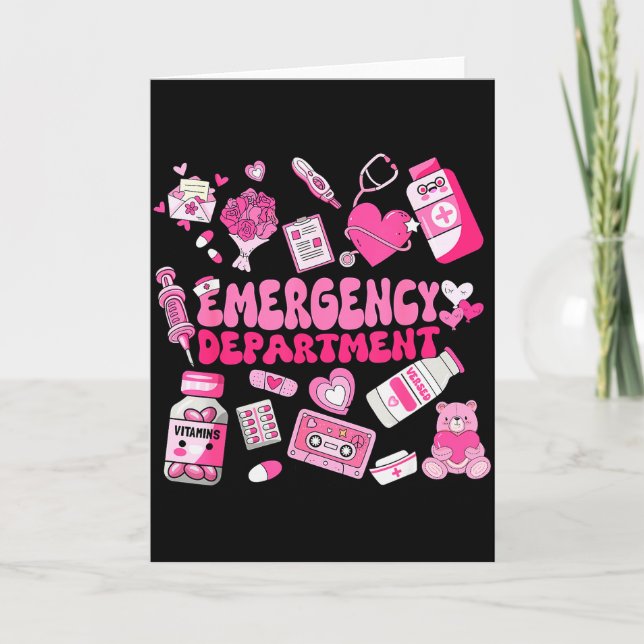 Retro Emergency Department Pink Valentine Er Nurse Card (Front)