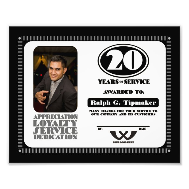 Retro employee 20 year service award photo print (Front)