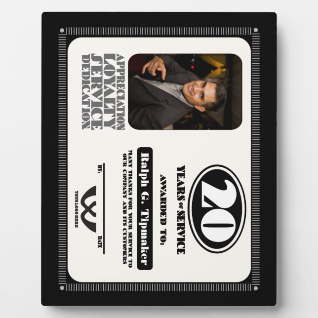 Retro employee 20 year service award plaque (Front)