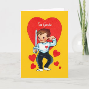 Retro En Garde Fencing Valentine Greeting Card