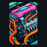 Retro Engine – Pop Art Muscle Matte Poster<br><div class="desc">Celebrate mechanical power with this vibrant pop art poster featuring a retro car engine in bold,  punchy colours. Perfect for garage decor,  gearheads,  and fans of vintage automotive design with a modern twist.</div>