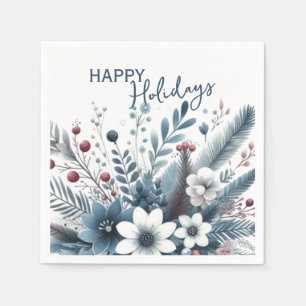 Retro English Holiday Wreath With Cute Squirrels Napkin