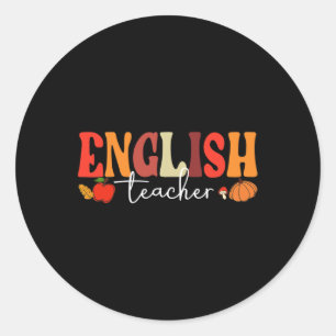 Retro English Teacher Fall Vibes Autumn Thanksgivi Classic Round Sticker
