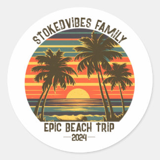 Retro Epic Family Beach Trip Personalised Vacation Classic Round Sticker