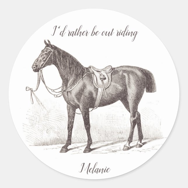 Retro equestrian horse funny classic round sticker (Front)