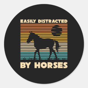 Retro Equestrian Horse Rider Easily Distracted By Classic Round Sticker