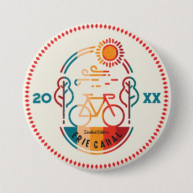 Retro Erie Canal Bike Trail. 7.5 Cm Round Badge (Front)