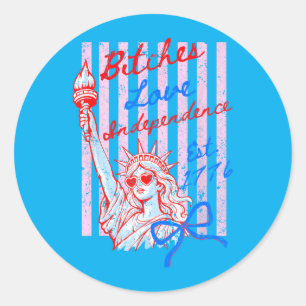 Retro Es Love Independence Funny 4th Of July 2 Classic Round Sticker
