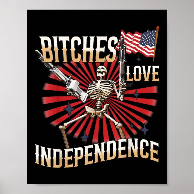 Retro Es Love Independence Funny Skeleton 4th Of J Poster (Front)