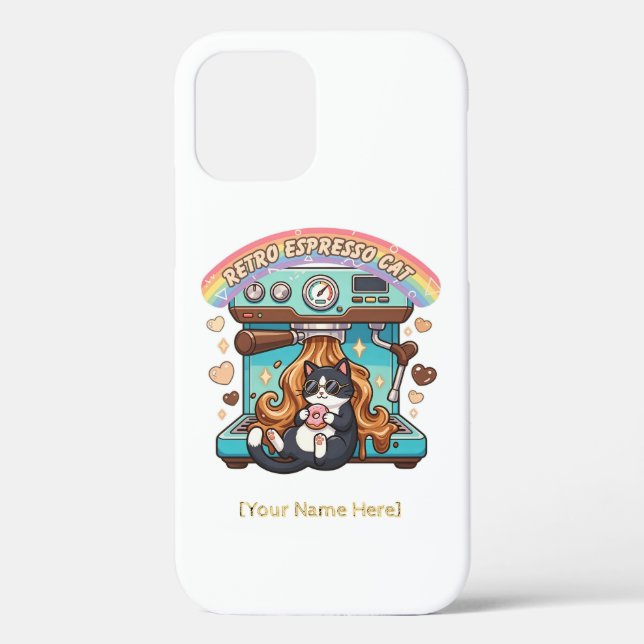 Retro Espresso Cat Coffee Barista Personalised Case-Mate iPhone Case (Back)