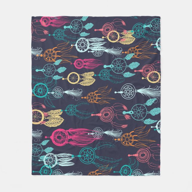 Retro Ethnic Doodle: Dreamcatcher Collection Fleece Blanket (Front)