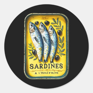 Retro European Yellow Summer Sardine Fish Can Classic Round Sticker