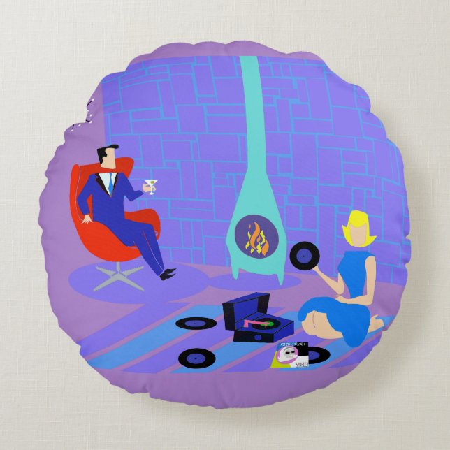 Retro Evening at Home Round Pillow (Front)