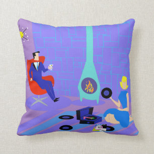 Retro Evening at Home Throw Pillow