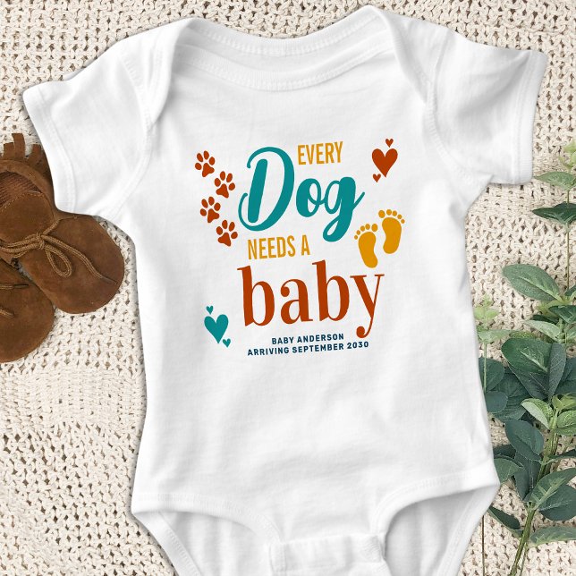 Retro Every Dog Needs A Baby Pregnancy Reveal Baby Bodysuit (Creator Uploaded)