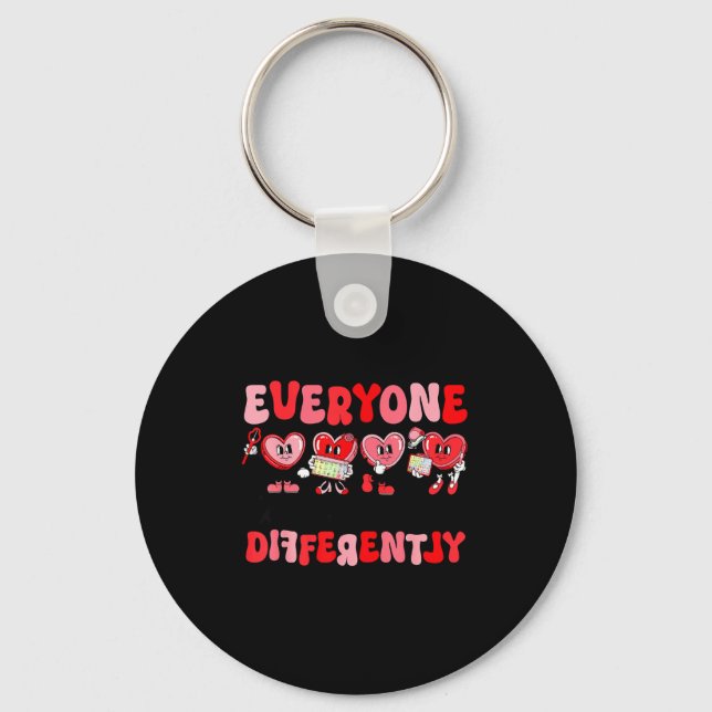 Retro Everyone Communicates Differently Autism Val Key Ring (Front)