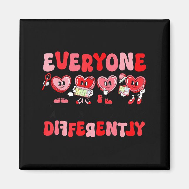Retro Everyone Communicates Differently Autism Val Magnet (Front)