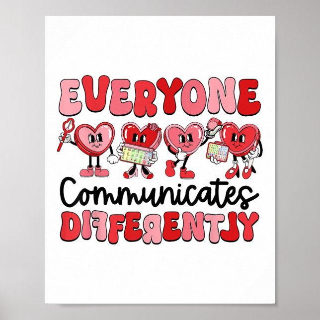 Retro Everyone Communicates Differently Autism Val Poster (Front)