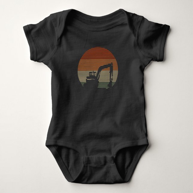 Retro Excavator Boys Toddler Construction Baby Bodysuit (Front)